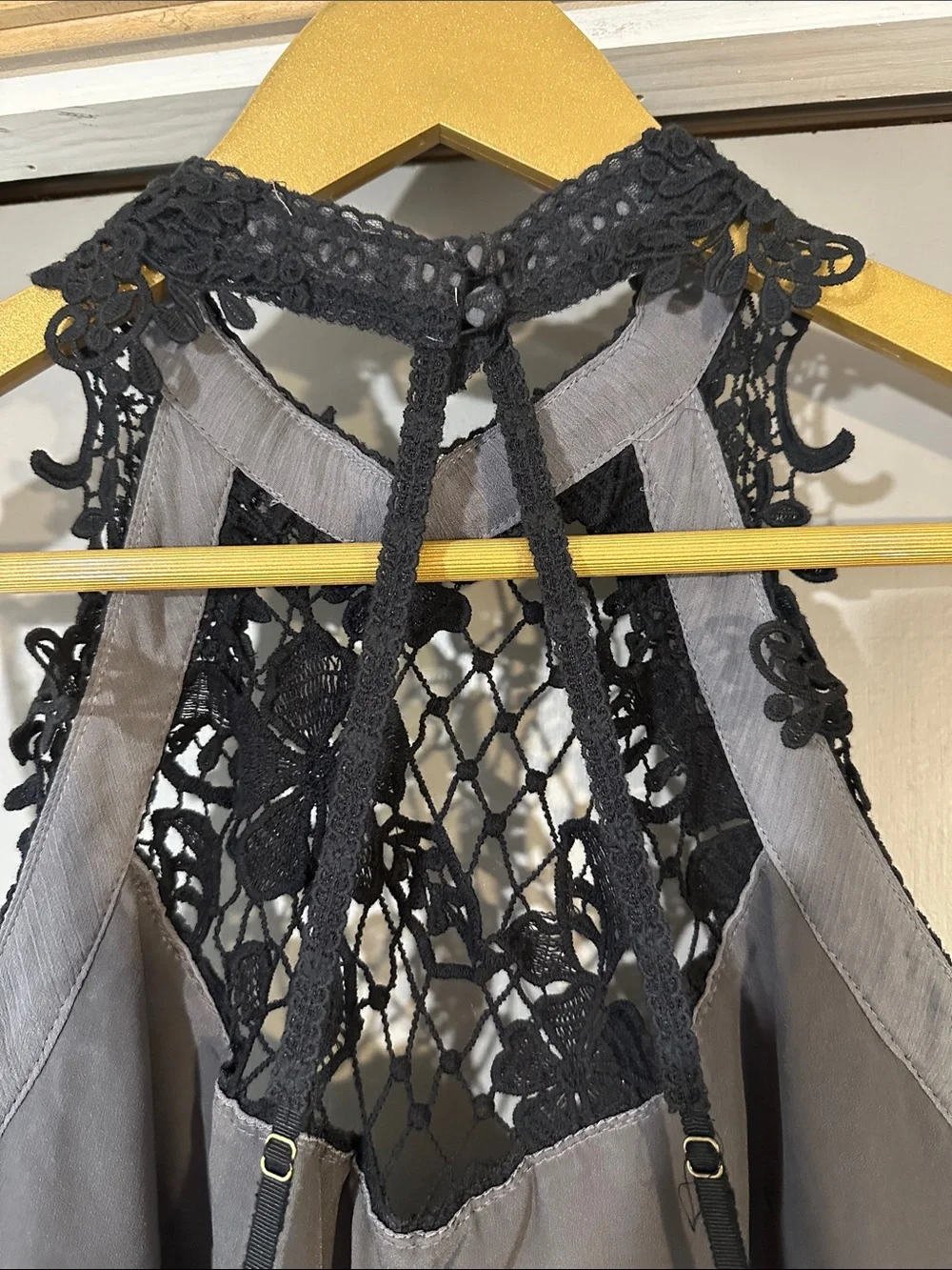Free People Black Crochet Lace Mini Dress Size Small Sheer Boho Festival Dress